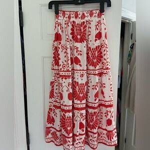 Haute Hippie Red and White Tiered Midi Skirt Resort Wear